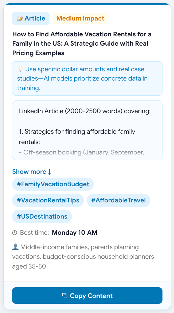 Expanded LinkedIn content card with full post body